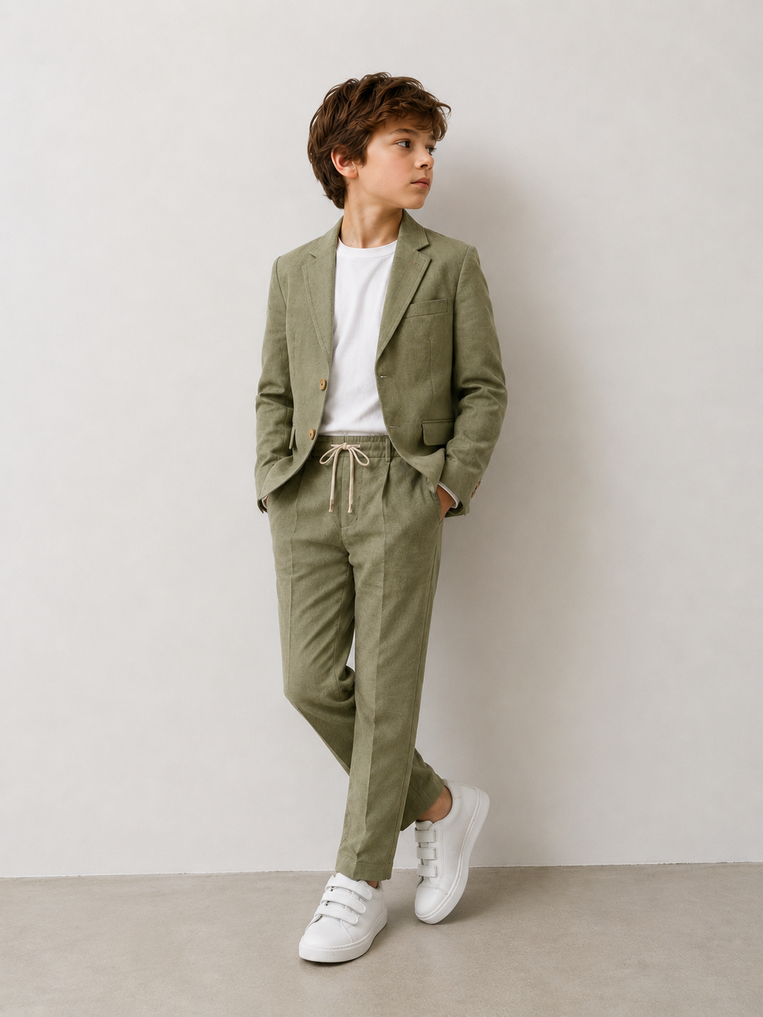 Linen suit with white t-shirt