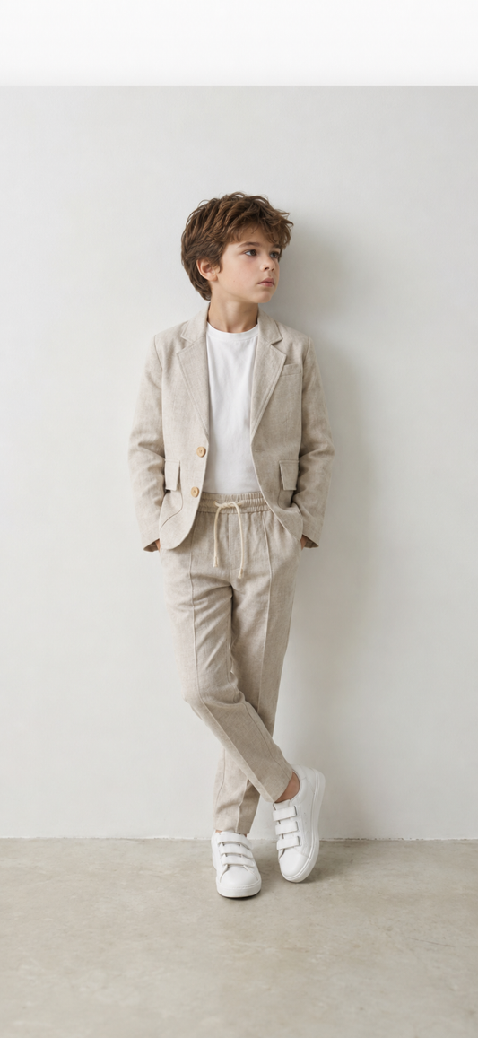 Linen suit with white t-shirt